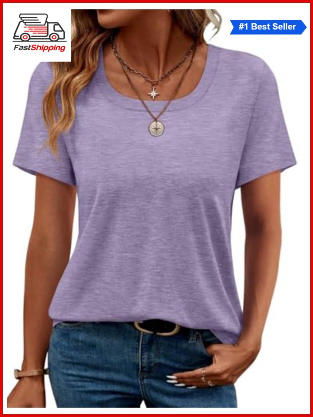 Women's Square Neck Short Sleeve Casual Loose Fit T-Shirt